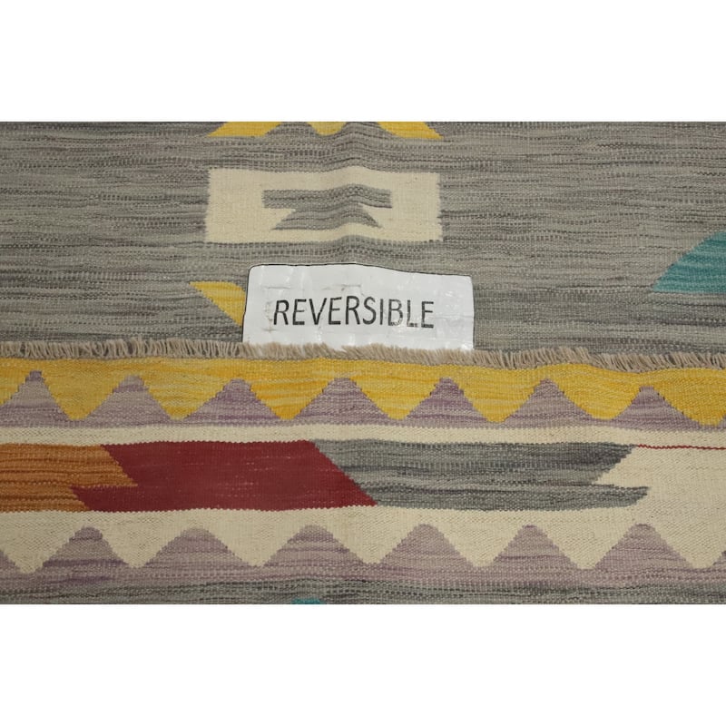 Hand Woven Southwestern Wool Grey Geometric Area Rug - 9' 6'' X 8' 0''