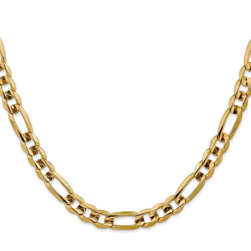 Curata 14k Yellow Gold 7.5mm Concave Open Figaro Chain Anklet Bracelet - 9 Inch - Lobster Claw