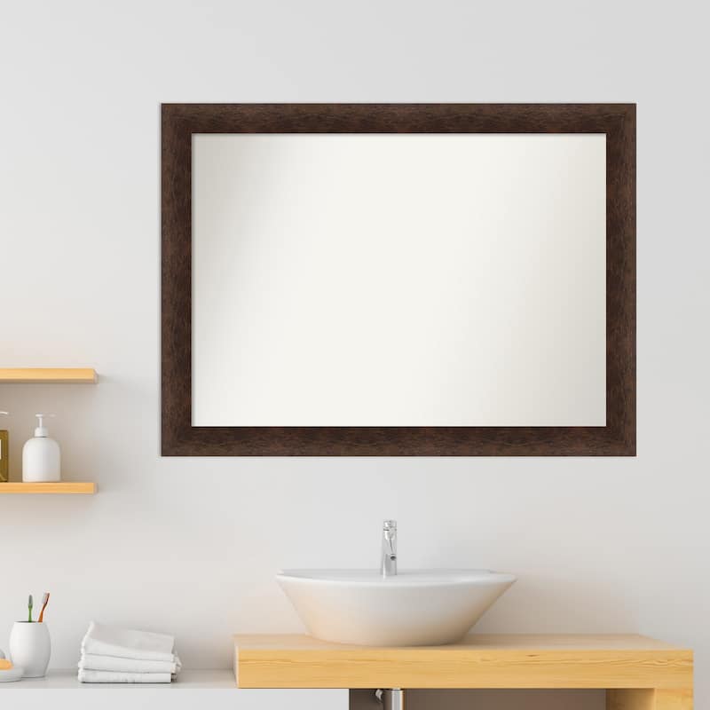Warm Walnut Non-Beveled Wood Framed Bathroom Vanity Wall Mirror - Warm Walnut