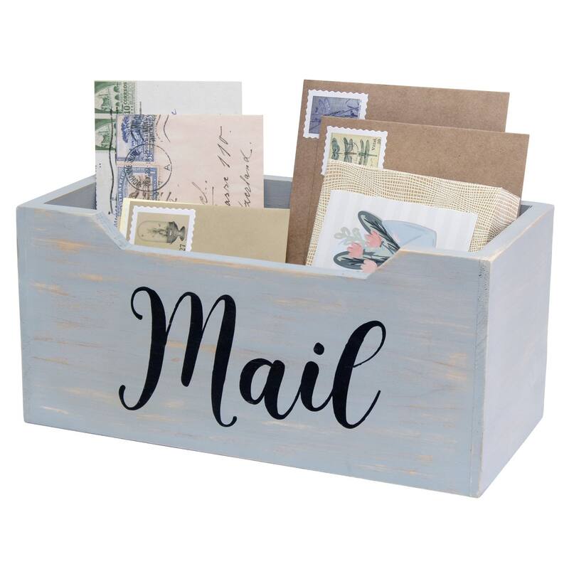 Rectangular Wooden "Mail" Printed Accent Box - 11.5" - Gray and Black
