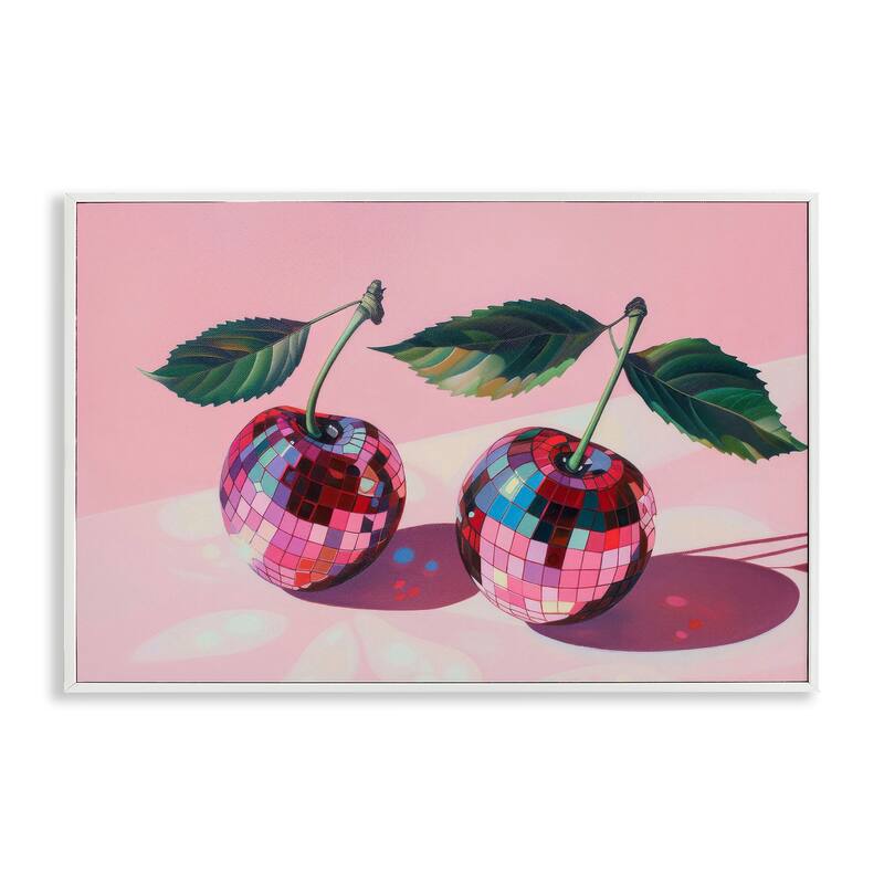 Stupell Disco Ball Cherry Pair Framed Giclee Art Design By LSR Creative Studio - 24 x 16 - White