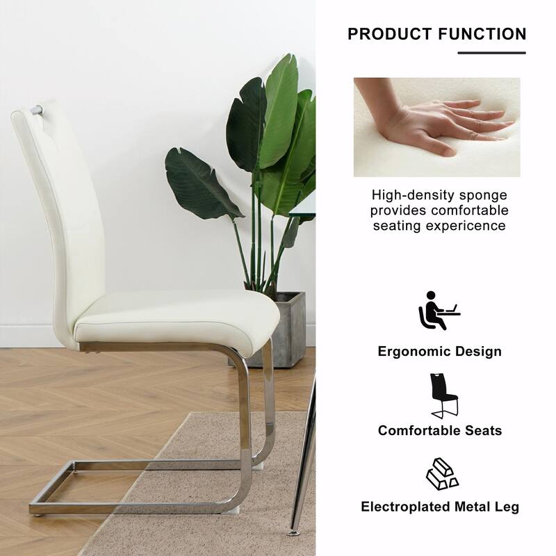 Modern Dining Chair Set - Faux Leather Padded Seats, Gold/Silver Metal Legs