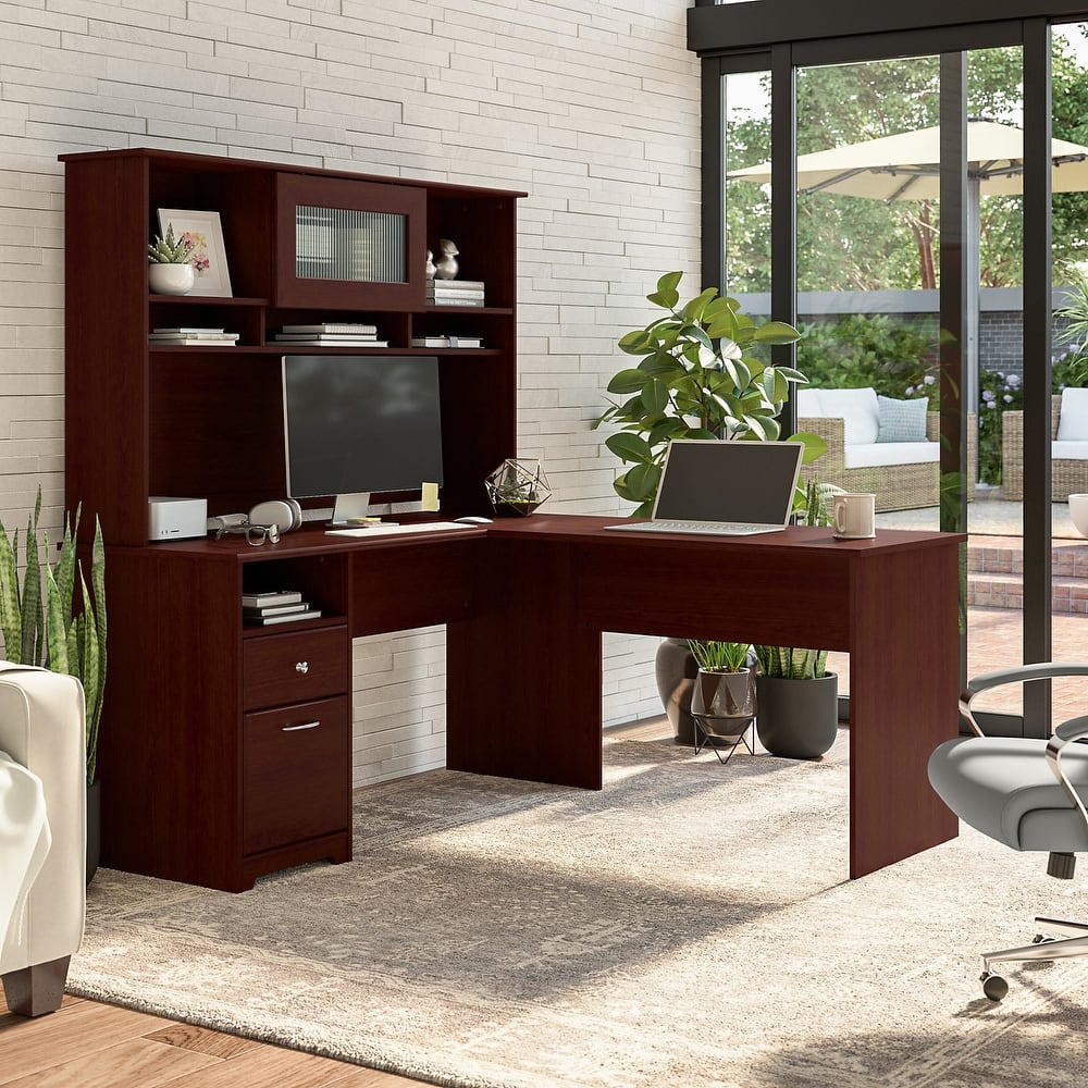 Cabot 60W L Shaped Computer Desk with Hutch by Bush Furniture