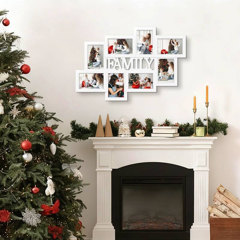 Holaura Family 8 Opening Family Picture Frames Collage Wall Decor for 4x6 Pictures Blacke - White