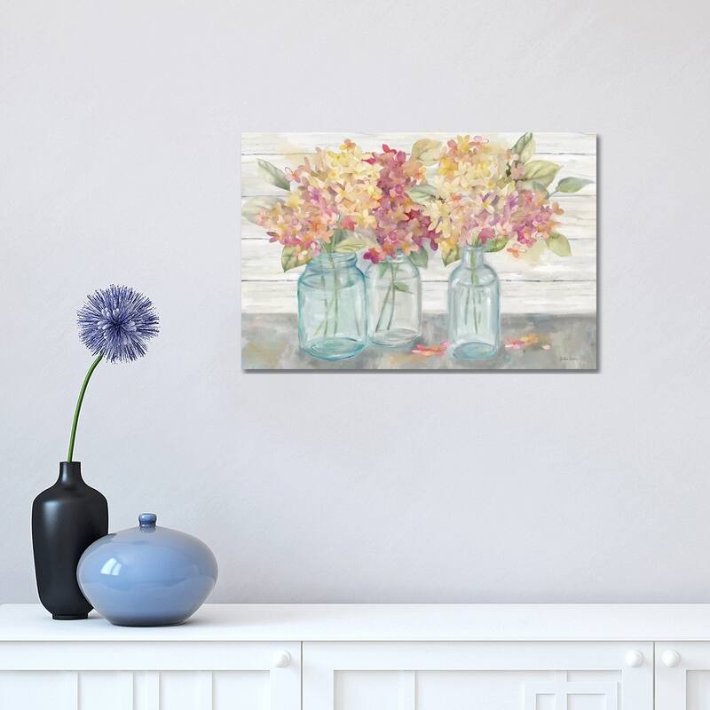 iCanvas "Farmhouse Hydrangeas in Mason Jars Spice" by Cynthia Coulter Canvas Print - 12x18x1.5