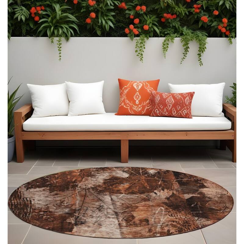 Hami Garden-Inspired Weather Resistant Versatile Elegance Outdoor Rug - 8' Round - Orange