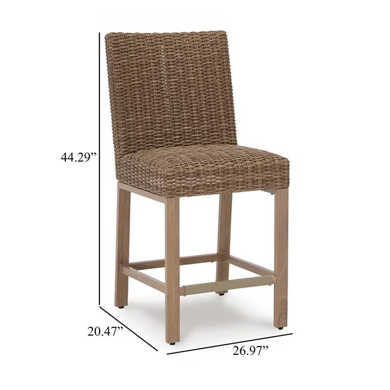 Walo Indoor Outdoor Barstool Set of 2, Wicker Seat 28 Inch, Brown