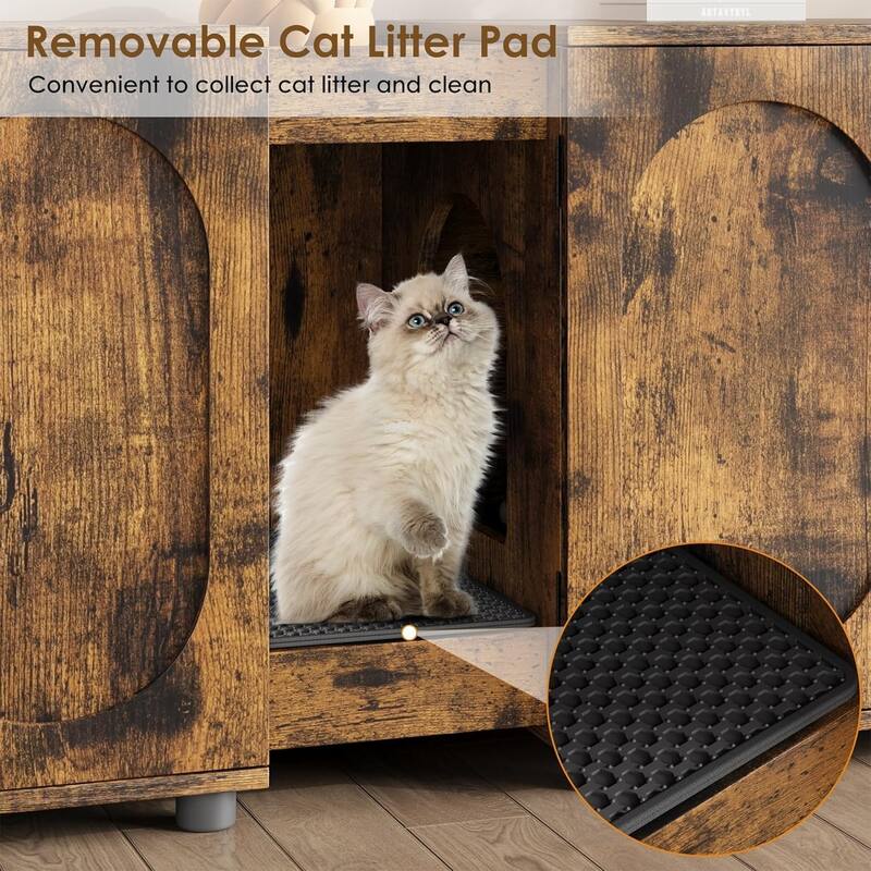 55.1" Double Litter Box Furniture Double Room Large Cat Cabinet Hidden