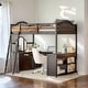 preview thumbnail 1 of 16, Espresso Full Size Wooden Loft Bed with Tri-fold Mirror, Solid Wood Bed with Desk and Shelves