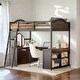 preview thumbnail 1 of 52, Full Wooden Loft Bed with Tri-fold Mirror, Solid Wood Bed with Open Frame Desk Shelves Espresso