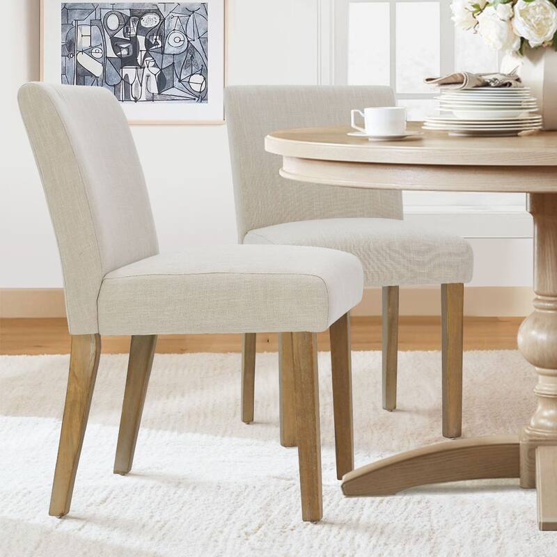 Linen Upholstered Solid Wood Dining Chair (Set of 2) - Beige