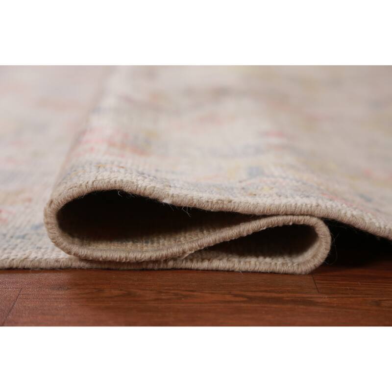 Hand Knotted Oriental 100% Wool Carpet Transitional All-Over Beige & Ivories Oushak Area Rug - 8' 9'' X 6' 0''