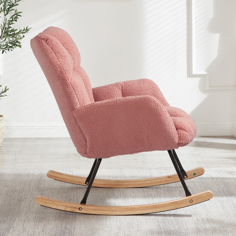 Roomfitters Modern Rocking Chair, Comfortable Nursery Glider with Solid Wood Base for Living Room Bedroom