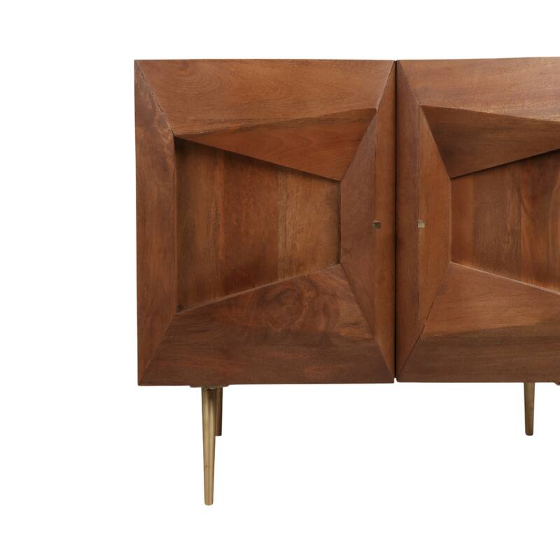 Wood Cabinet Modern Dimensional Front Panel Tapered Legs - 32" Brown - 38" x 18" x 32"