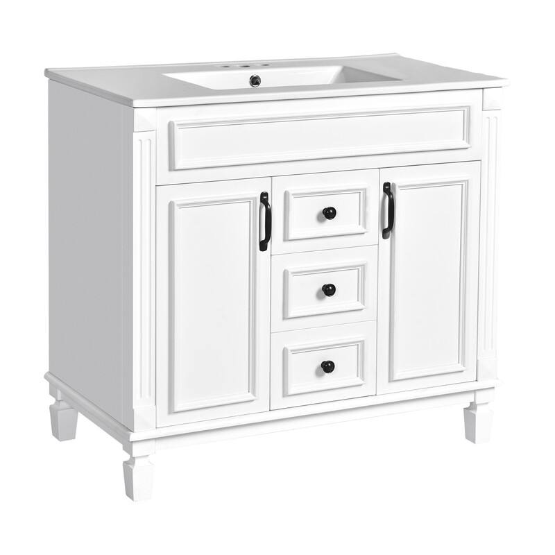 36'' Bathroom Vanity with Top Sink, Modern Bathroom Storage Cabinet with 2 Soft Closing Doors