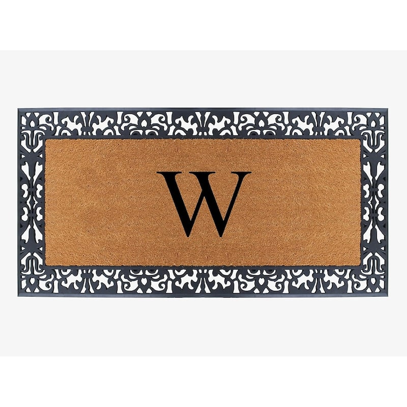 A1HC Rubber and Coir Paisley Border Heavy Duty Non-Slip Durable Double Door Monogrammed Doormat 30"X60", Black - W