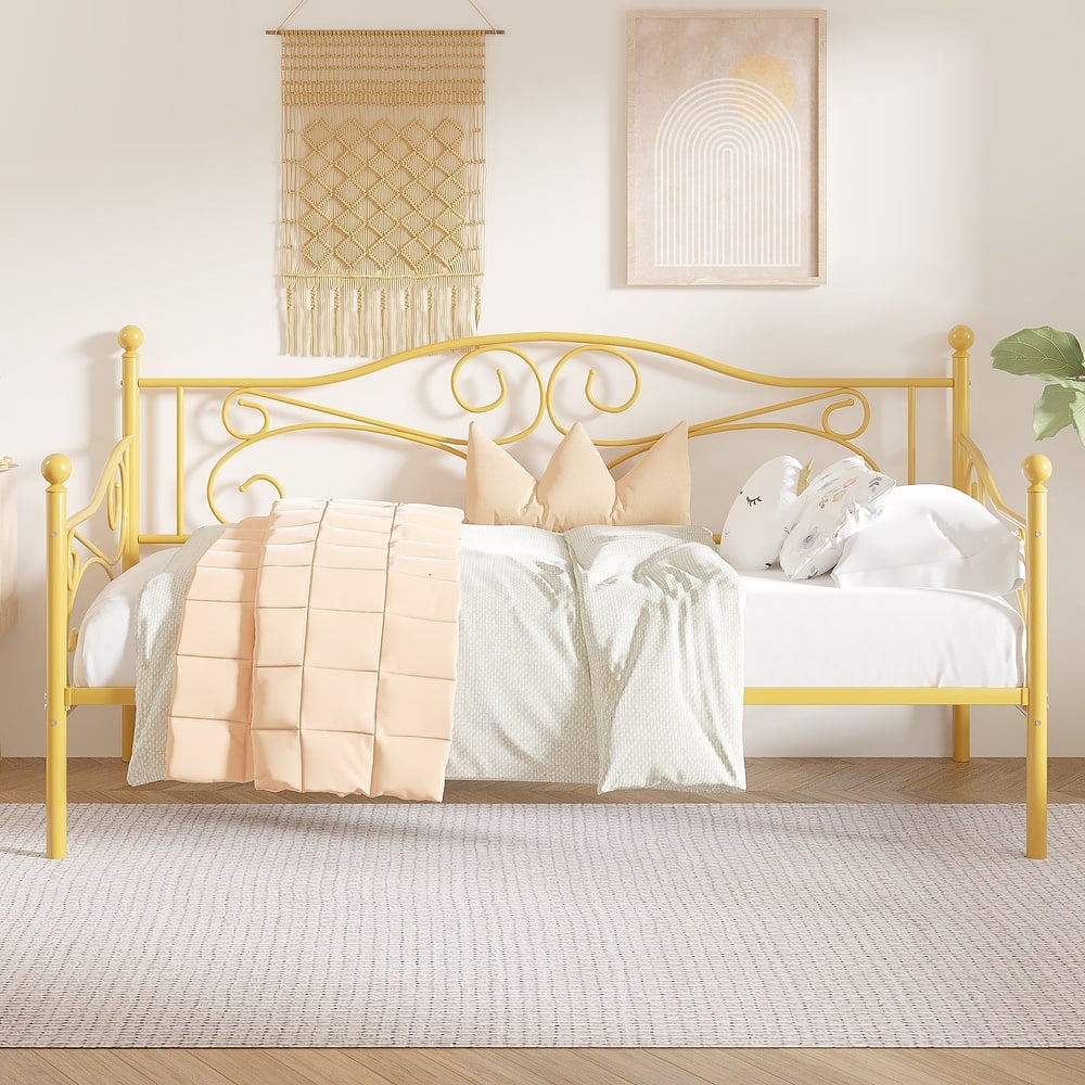 VECELO Scroll Design Metal Twin Size Daybed with Roman Column Legs 440 LBS Capacity Sofa Bed 440 lbs Capacity for Living Room