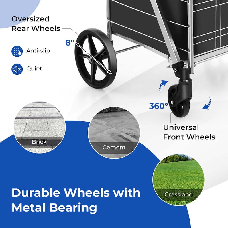Gymax Folding Shopping Cart Jumbo Upgraded Utility Grocery Cart w/