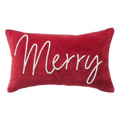 Merry Red Velvet Beaded Throw Pillow