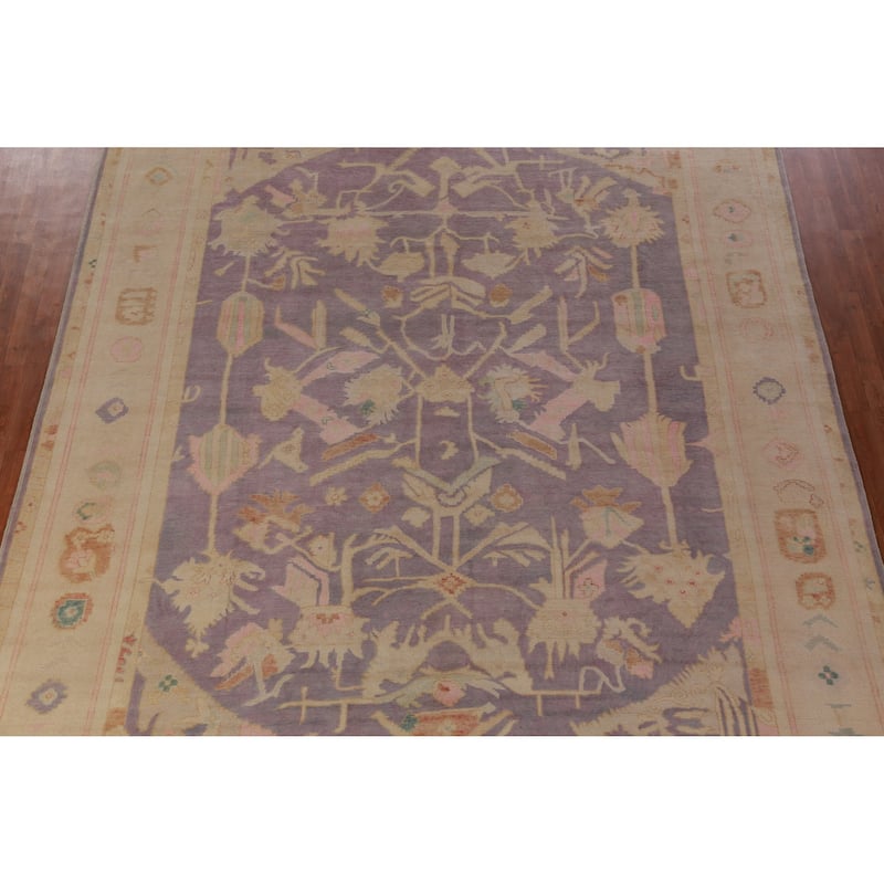 Hand Knotted Oriental 100% Wool Carpet Transitional All-Over Purples Oushak Area Rug - 12' 10'' X 10' 2''