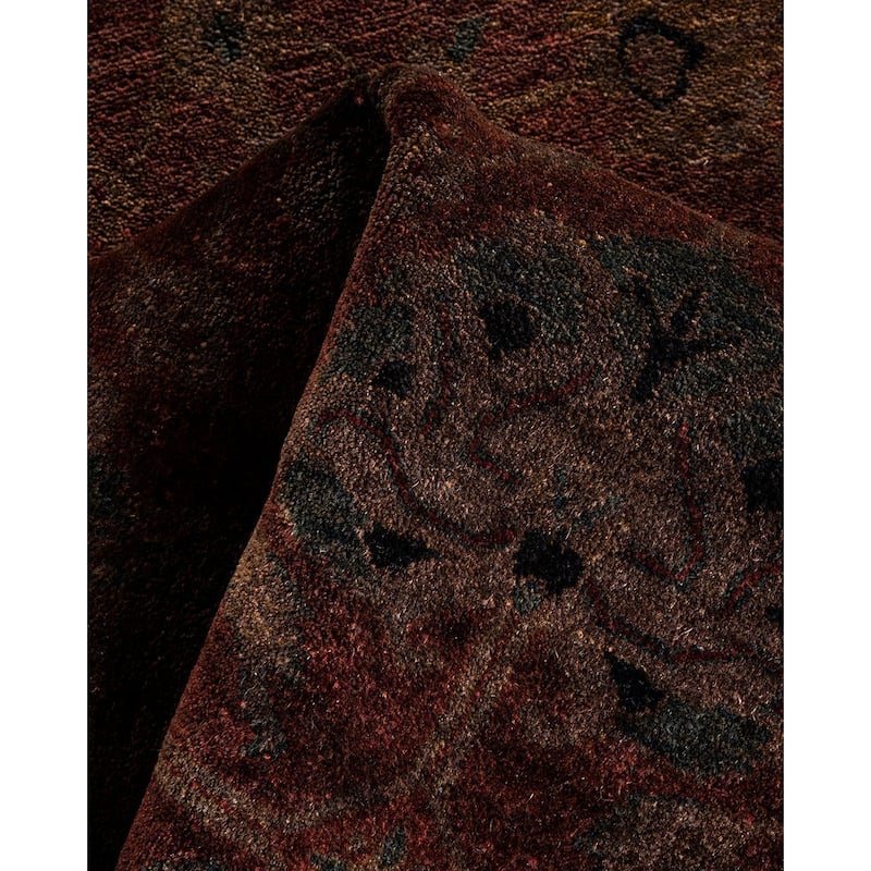 Overton Hand Knotted Wool Vintage Inspired Modern Contemporary Overdyed Brown Runner Rug - 3' 1" x 12' 7"