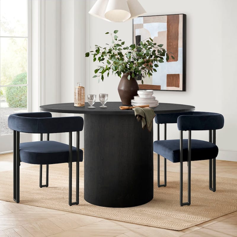 Upholstered Velvet Armchair (Set of 2) - Dark Blue