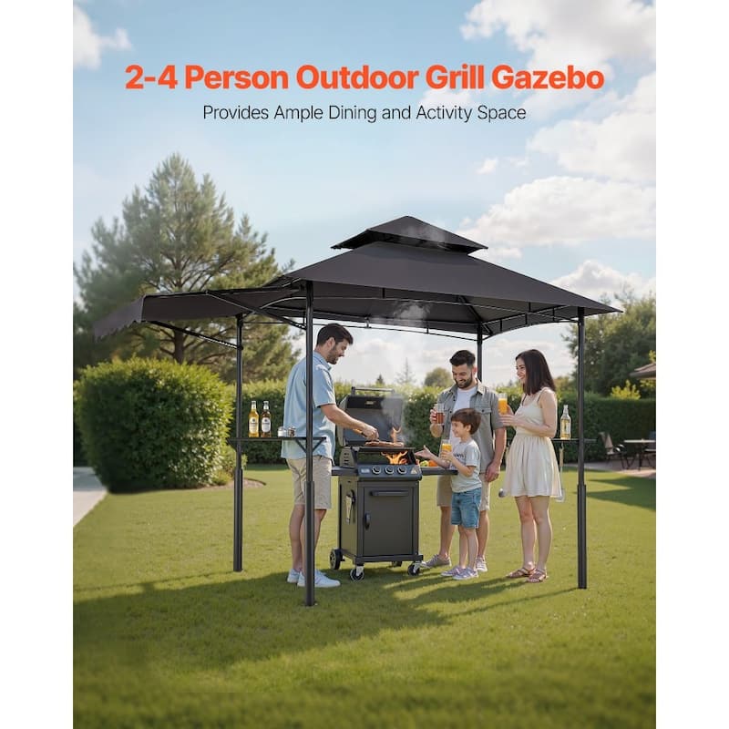8x5 FT Outdoor Grill Gazebo with Double Tier Roof and UV Protection Canopy and Steel Frame Shelter - 95.67” x 59.06” x 98.43”
