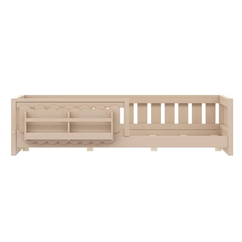 GDFStudio - Modern Wooden Full Size Platform Bed with Guardrail and Storage Shelves