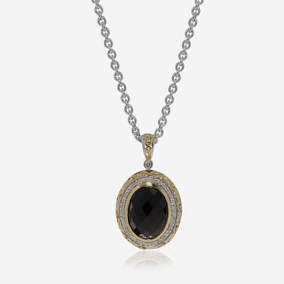 Charles Krypell Sterling Silver and 18K Yellow Gold, Black Spinel and White Diamond Pendant Necklace - 16