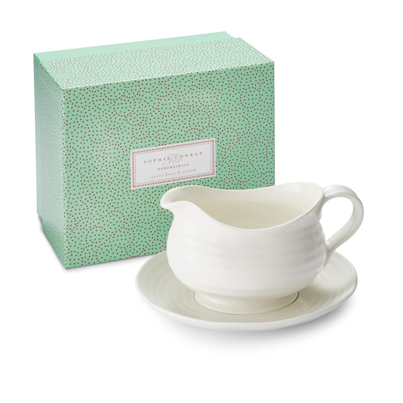 Portmeirion Sophie Conran White Gravy Boat and Stand - 9.5 inch / 3.9 inch / 24 oz