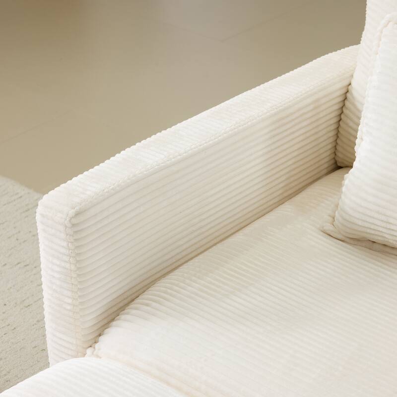 Plush Single Sofa Armchair & Ottoman Set of 2, Corduroy Chaise Lounge with Pillows - Compact Size for Living Room, Bedroom