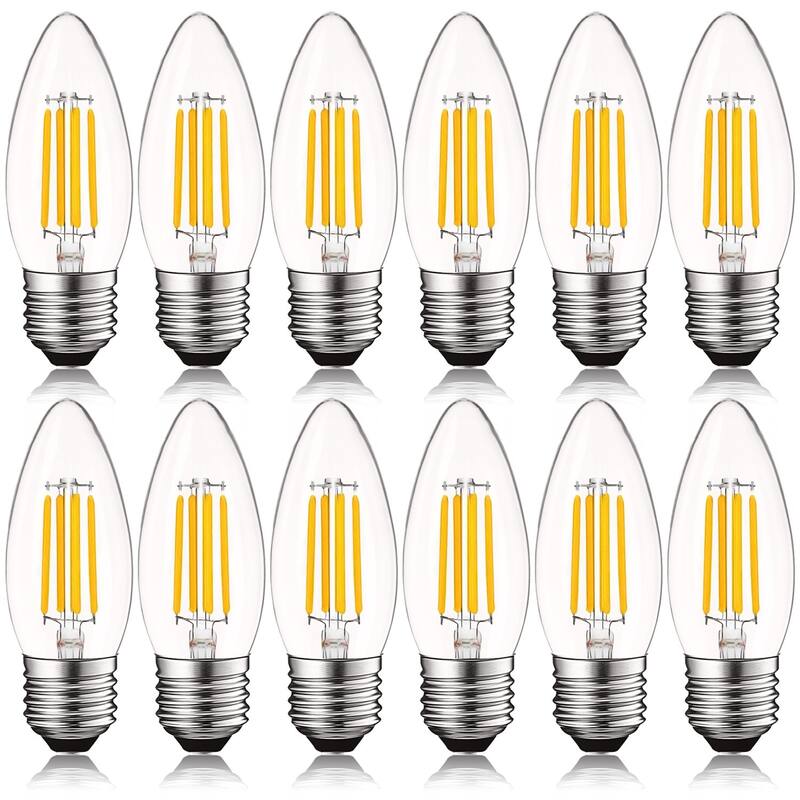 Luxrite 5W Vintage E26 Candelabra LED Bulbs Dimmable, 550 Lumens, 60W Equivalent, Torpedo Tip Clear Glass (12 Pack) - 2700K (Warm White)