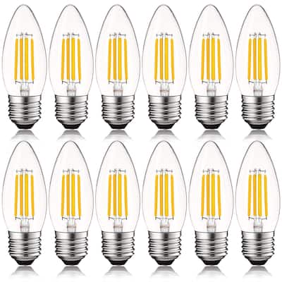 Luxrite 5W Vintage E26 Candelabra LED Bulbs Dimmable, 550 Lumens, 60W Equivalent, Torpedo Tip Clear Glass (12 Pack)
