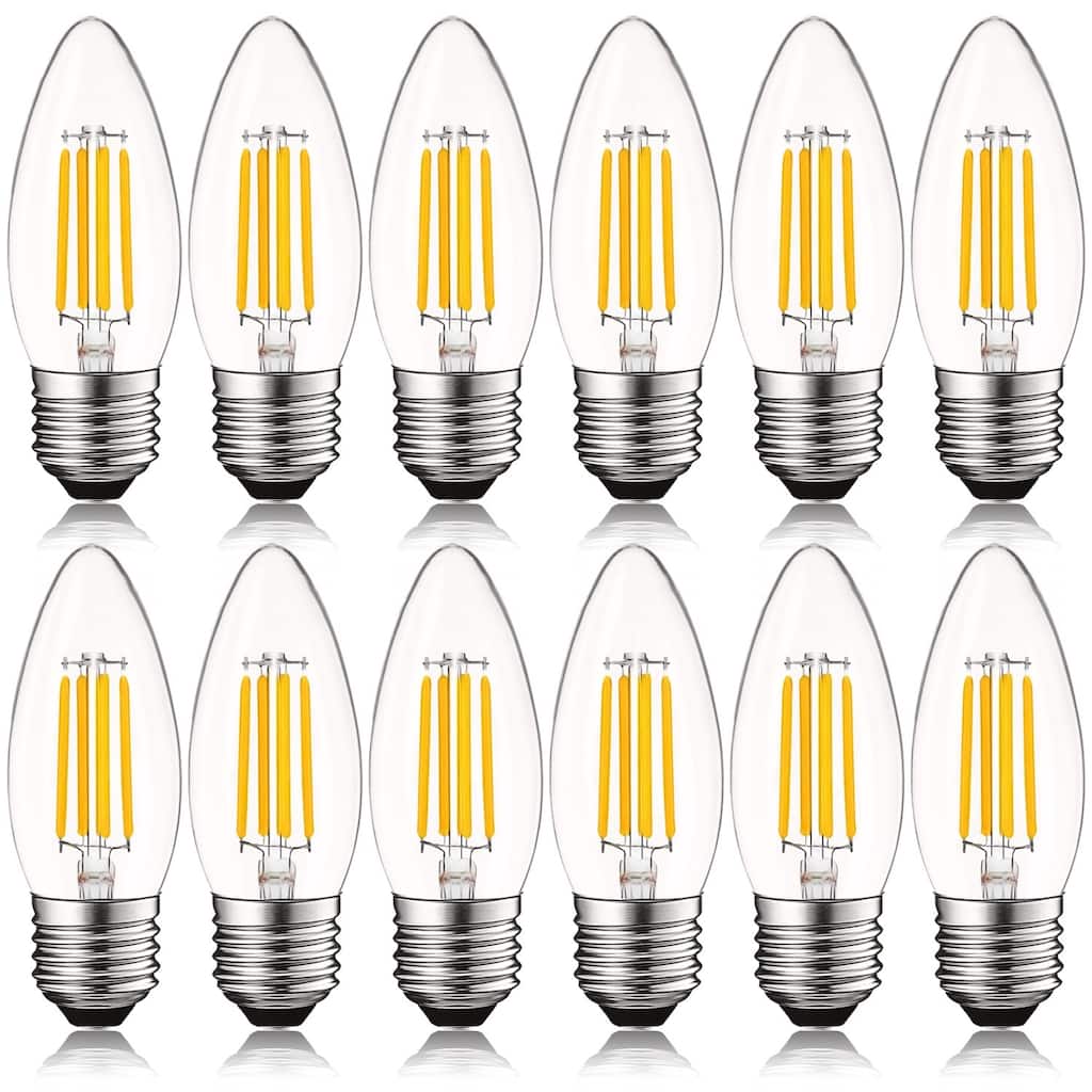 Luxrite 5W Vintage E26 Candelabra LED Bulbs Dimmable, 550 Lumens, 60W Equivalent, Torpedo Tip Clear Glass (12 Pack)