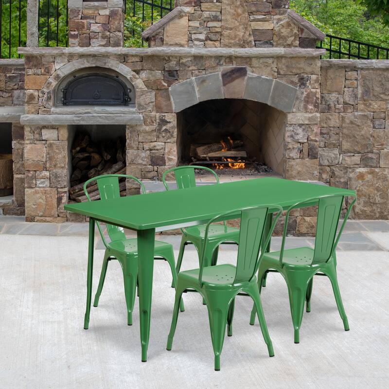 Metal Indoor/ Outdoor Table and Stackable Chair Set - Green