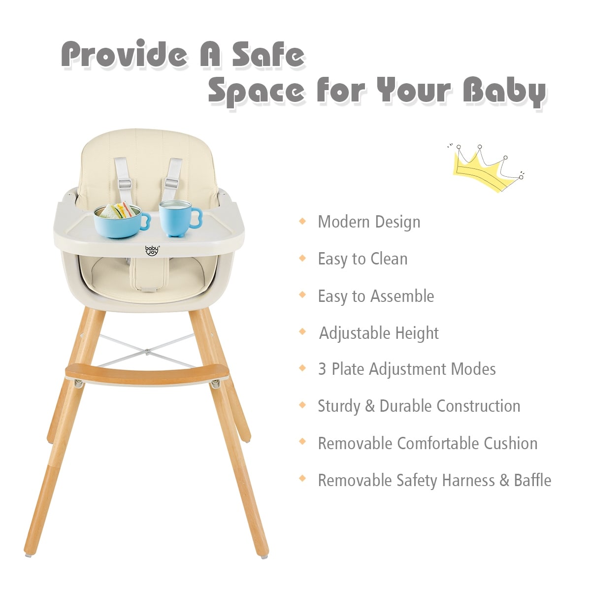 Babyjoy 3 in 1 Convertible Wooden High Chair Baby Toddler