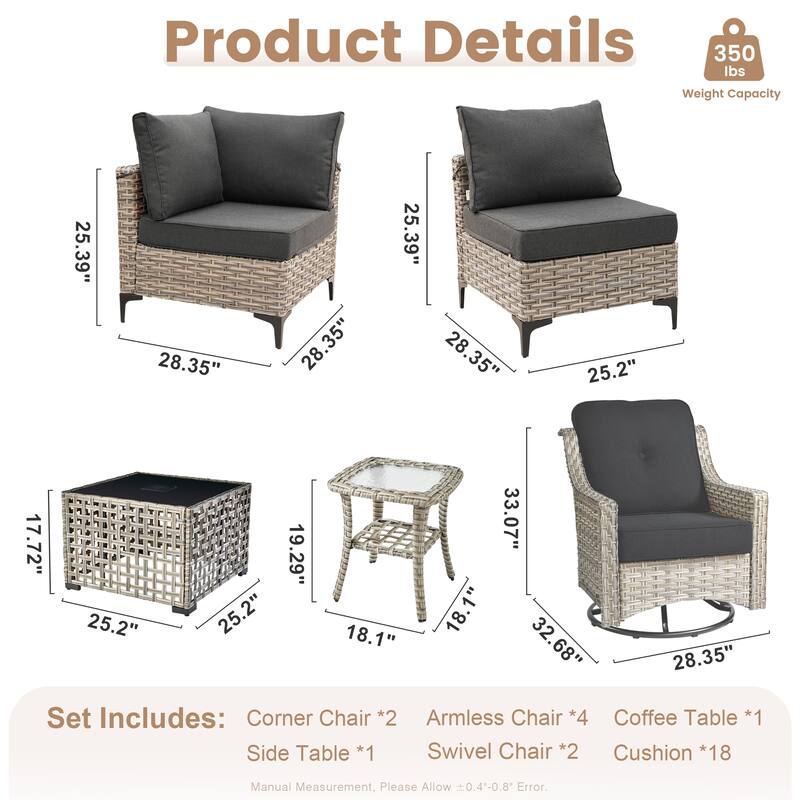 XIZZI 10-piece Outdoor Patio Furniture Sectional Sofa Set