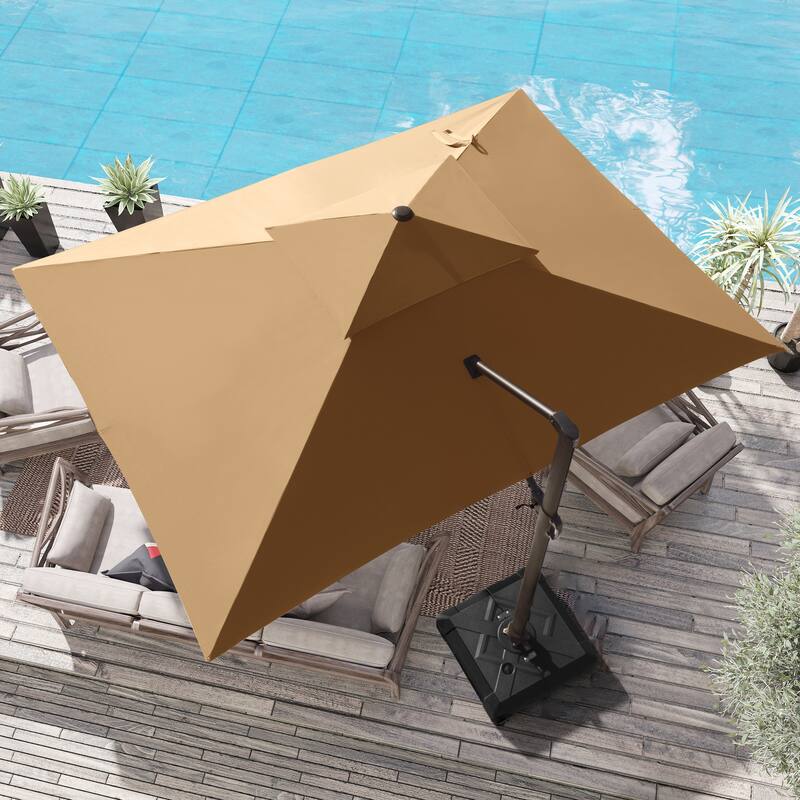 10 x 13 Feet Double Top Rectangular Rotating Patio Offset Cantilever Umbrella with Crank