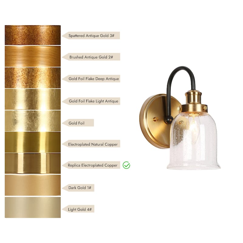 Modern 1-Light Black Gold Wall Sconces Bell Seeded Glass Bathroom Vanity Lighting - 4.7" L x 7" W x 9" H