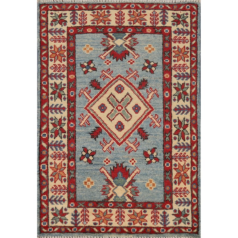 Blue Kazak Oriental Accent Foyer Rug Hand-Knotted Wool Carpet - 2'0"x 3'0"