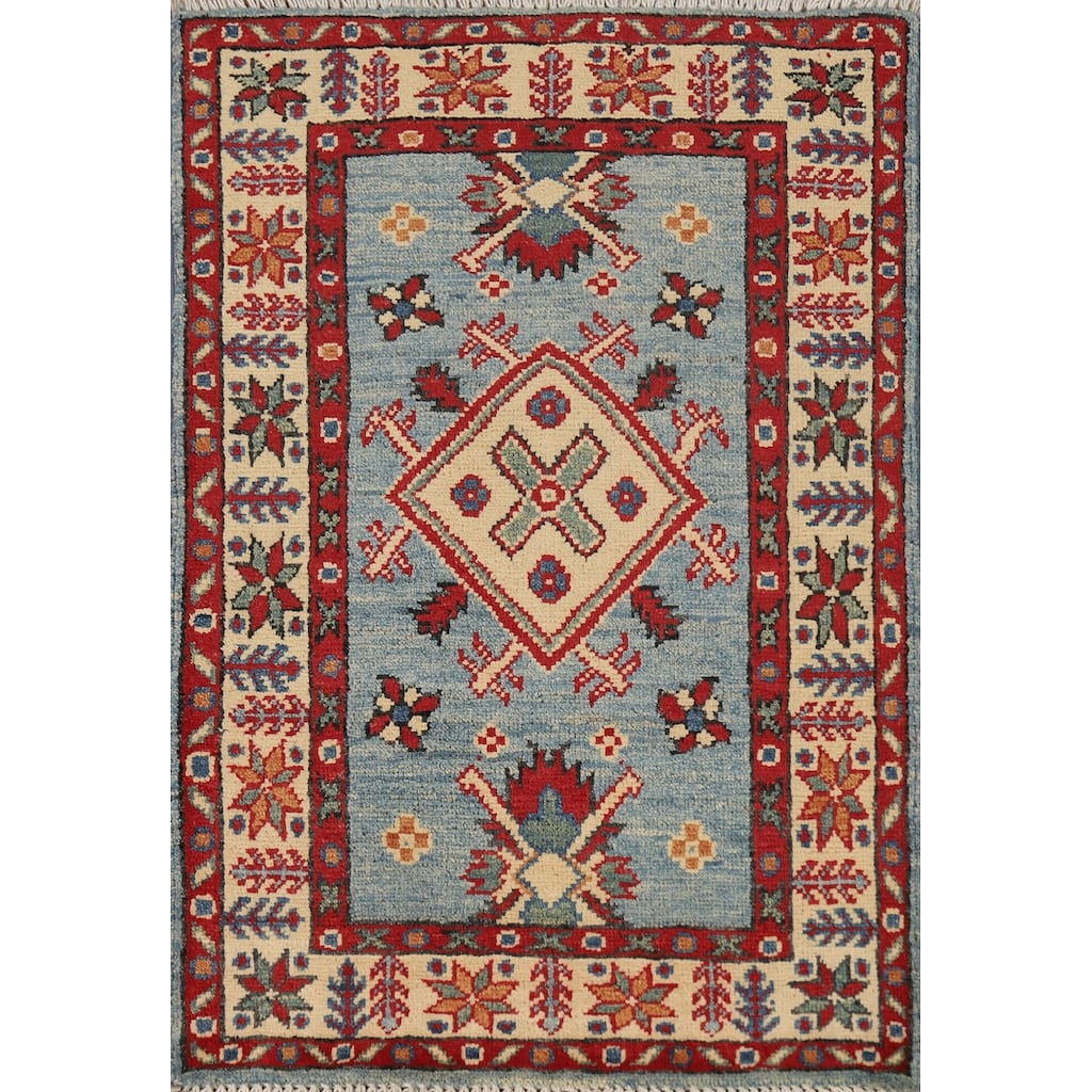 Blue Kazak Oriental Accent Foyer Rug Hand-Knotted Wool Carpet - 2'0"x 3'0"