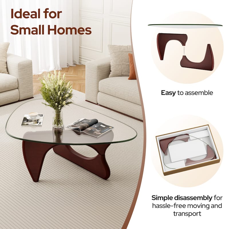 Mid Century Triangle Coffee Table Tempered Glass Top With Rubber