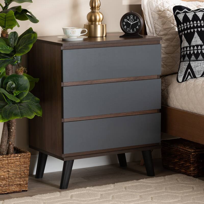 Roldan Two-Tone Walnut and Grey Finished Wood 3-Drawer Bedroom Chest
