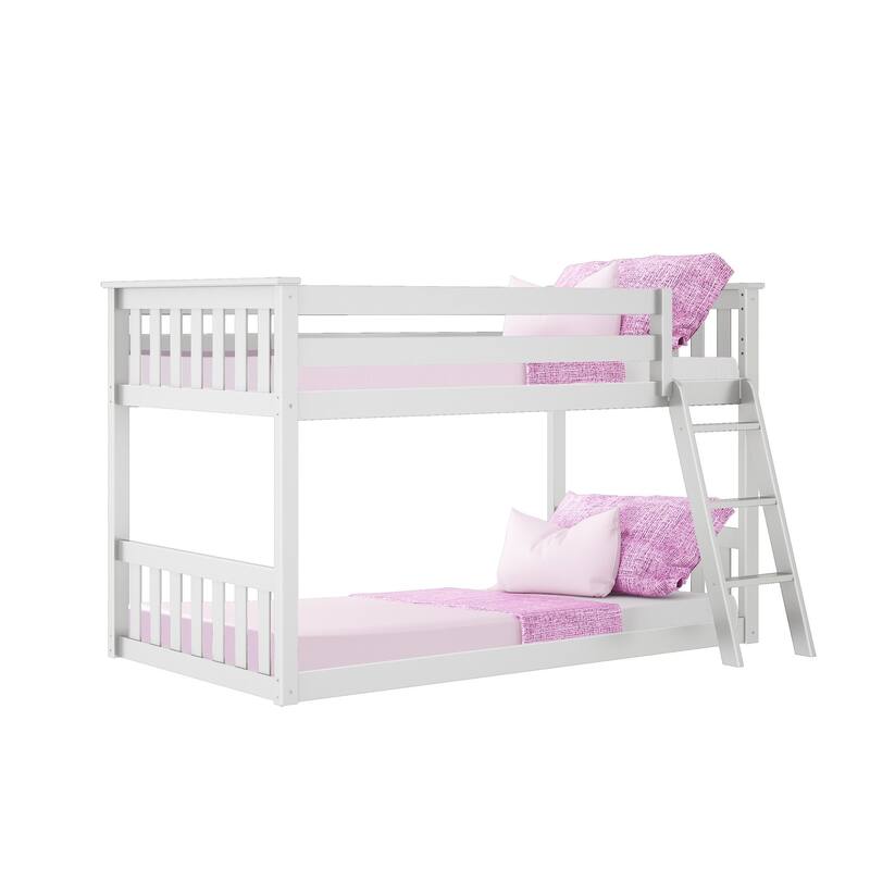 Now Furniture Solid Wood Twin Over Twin Low Bunk Bed with Straight Ladder