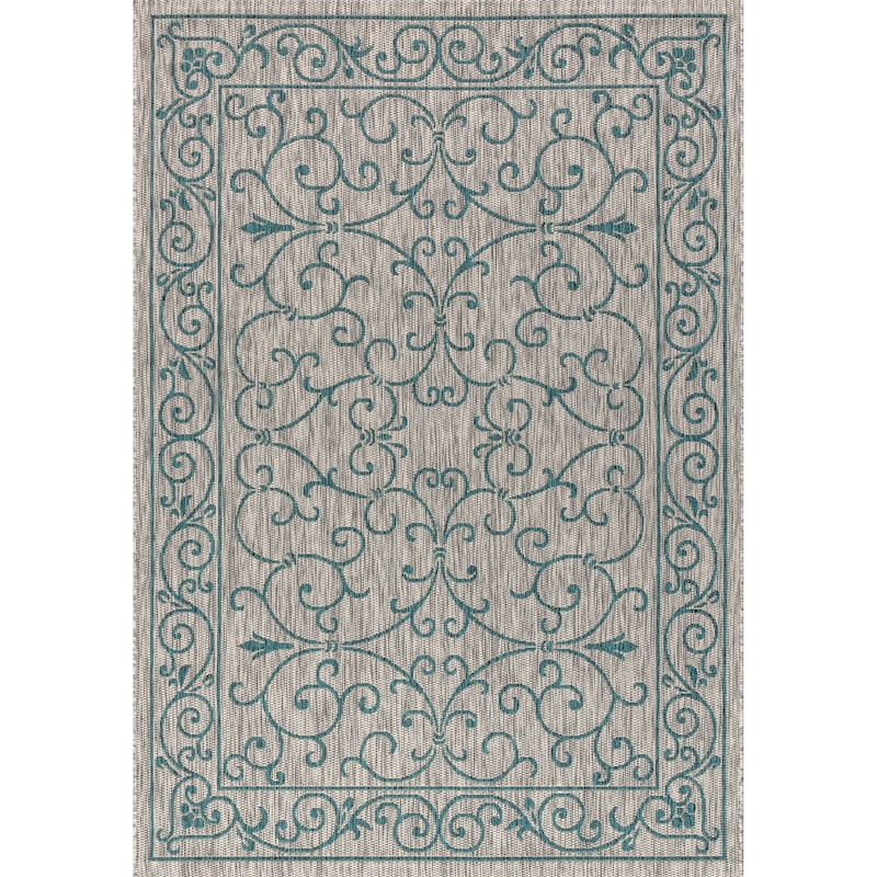 JONATHAN Y Filigree Textured Weave Indoor/Outdoor Area Rug - 8 X 10 - Gray/Teal
