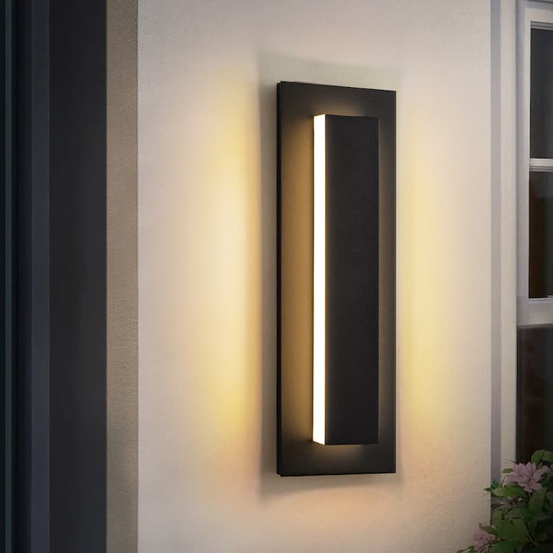 Aluminum Modern Black Rectangular Linear Outdoor Wall Lights Dimmable LED Wall Sconce - 14.9 in. H
