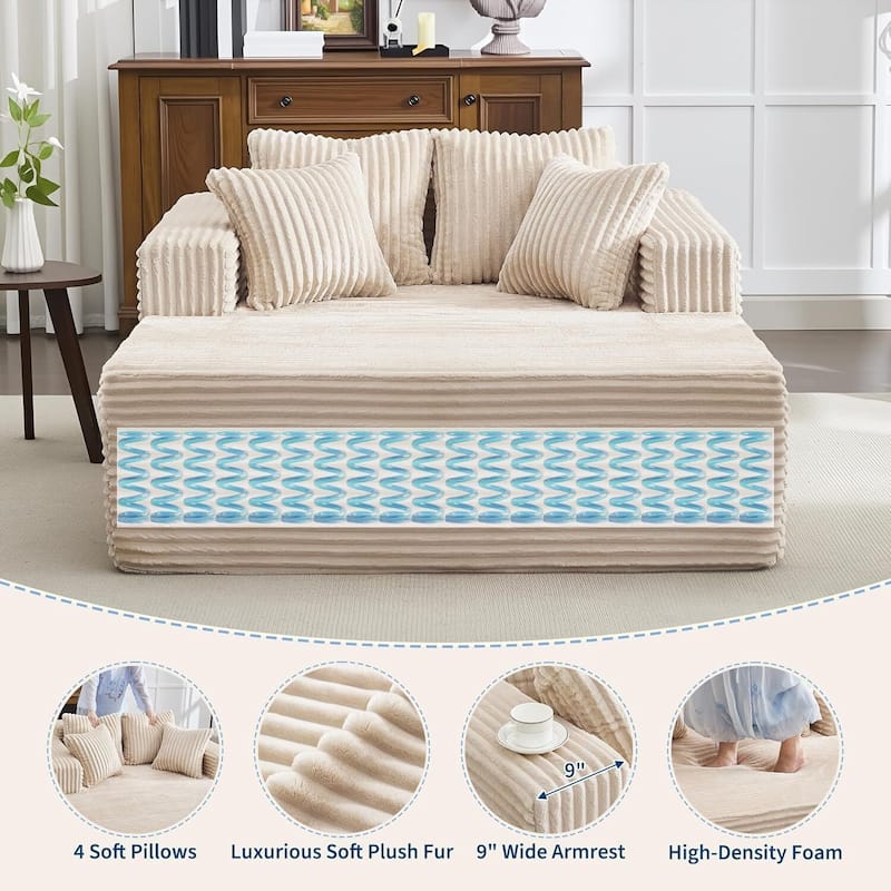 Oversized 2‑Person Chaise Lounge Chair, Sofa Bed with 4 Pillows
