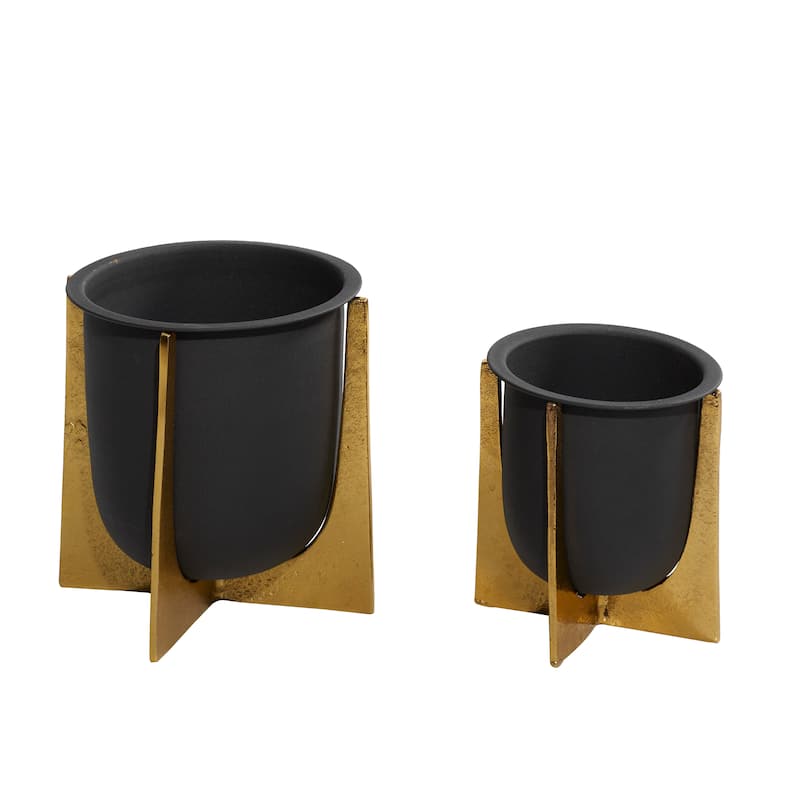 Metal Planter with Removable Gold Stand - Set of 2 Black - Roche River Decor - 9"W x 9"L x 9"H