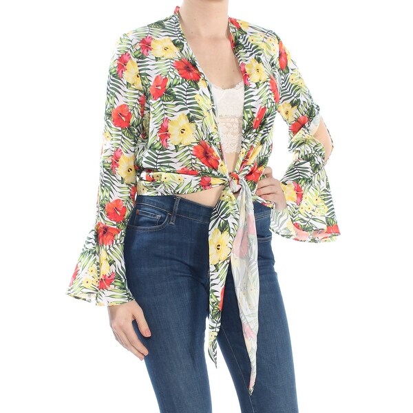 Shop Xoxo Womens Green Floral Bell Sleeve Wrap Top Juniors Size L