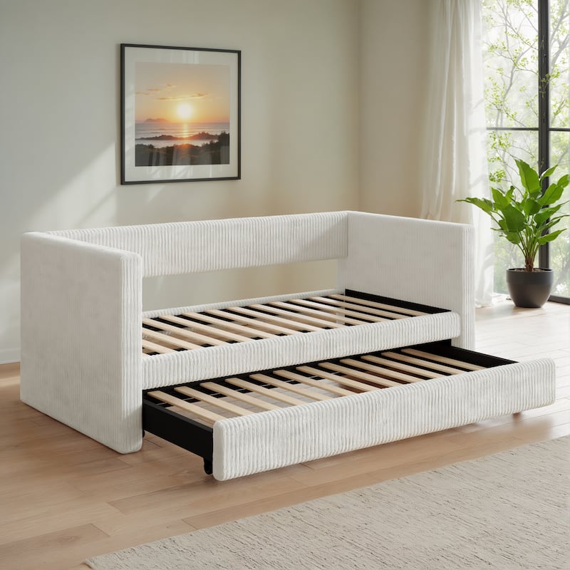 Corvus Somme Corduroy Upholstered Daybed with Trundle